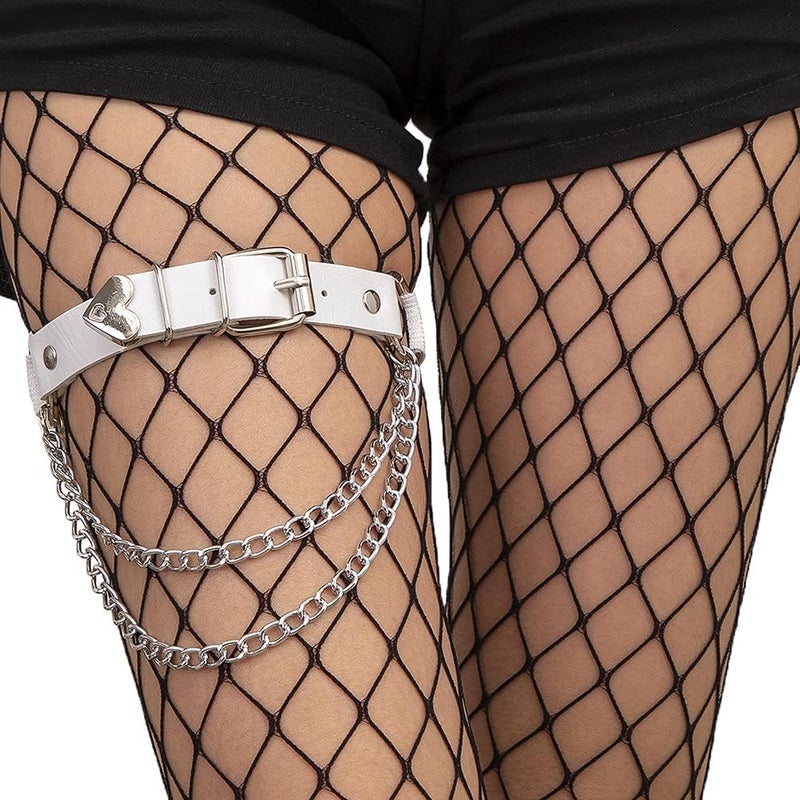 Lockban Adjustable Heart-Shaped Thigh Garter 2 Pieces Punk Leather Garter Belts Leg Garter with Chains Body Accessories - Image 2